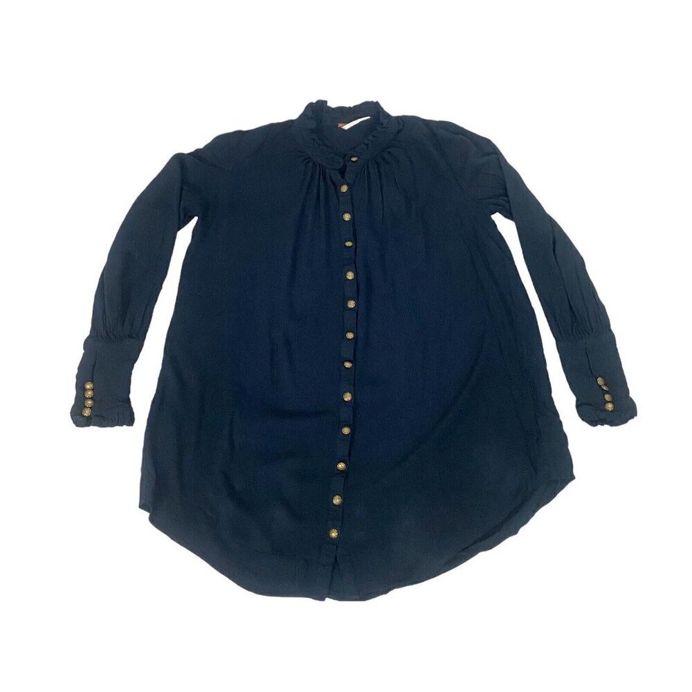 FREE PEOPLE‎ Women Blouse Size S Blue Long Sleeve Button Down Casual 76-2